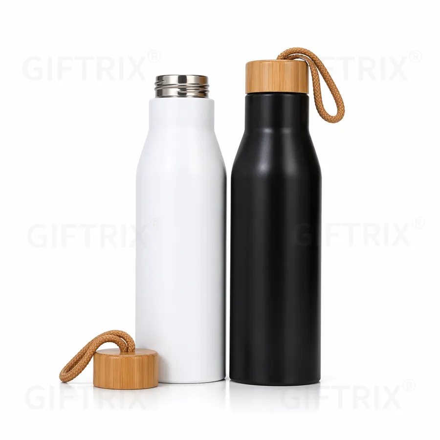 Premium bottles with bamboo cap and leather strap