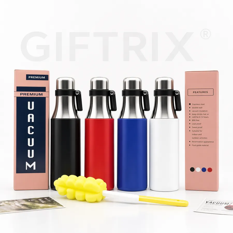 Premium vacuum bottle gift set with box and cleaning kit