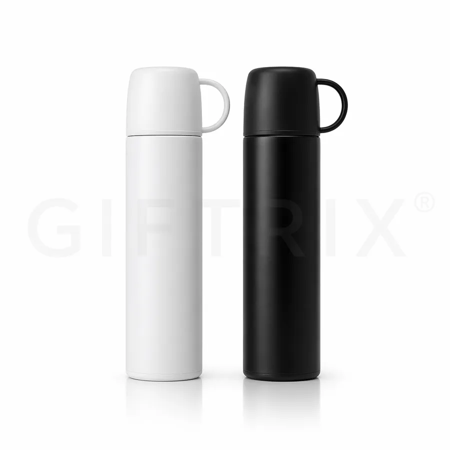 Classic thermos with twist-on mug cap in white and black