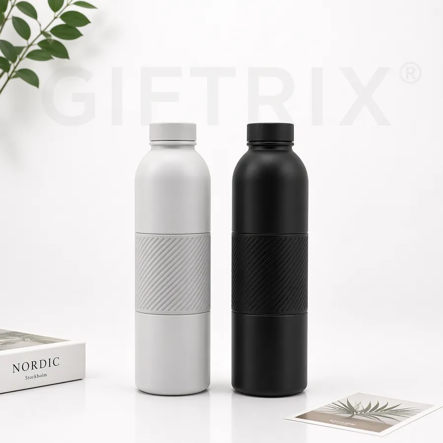 Textured mid-grip bottle in white and black