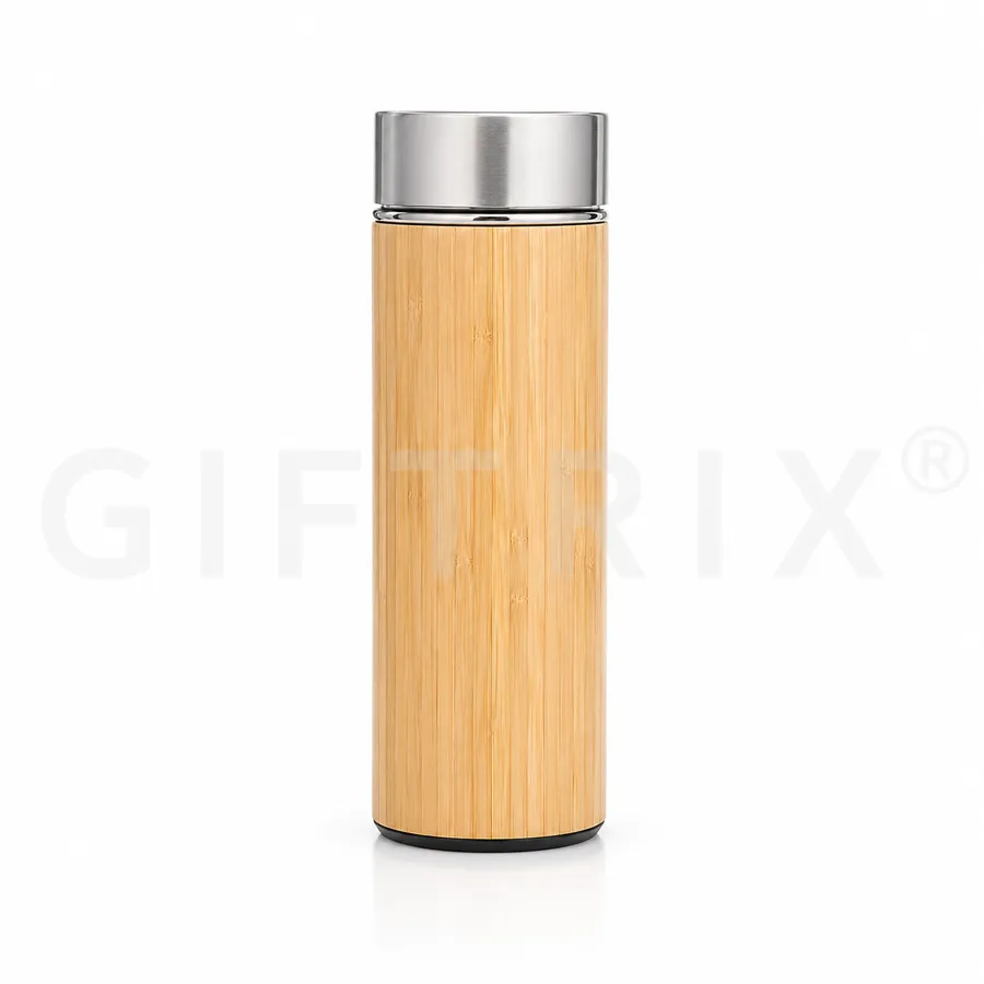 Bamboo flask with stainless steel lid