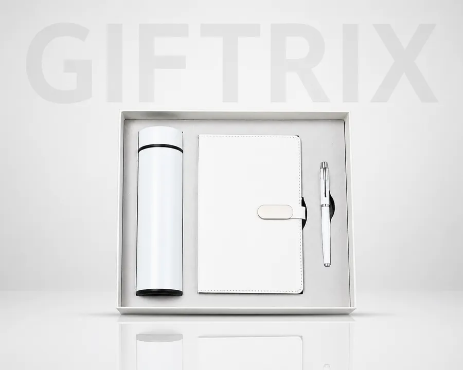 White 3-piece diary bottle and pen combo