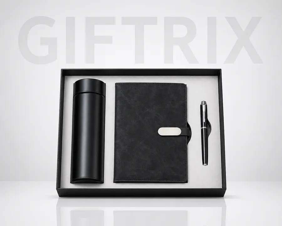 Black diary bottle and pen 3-piece combo