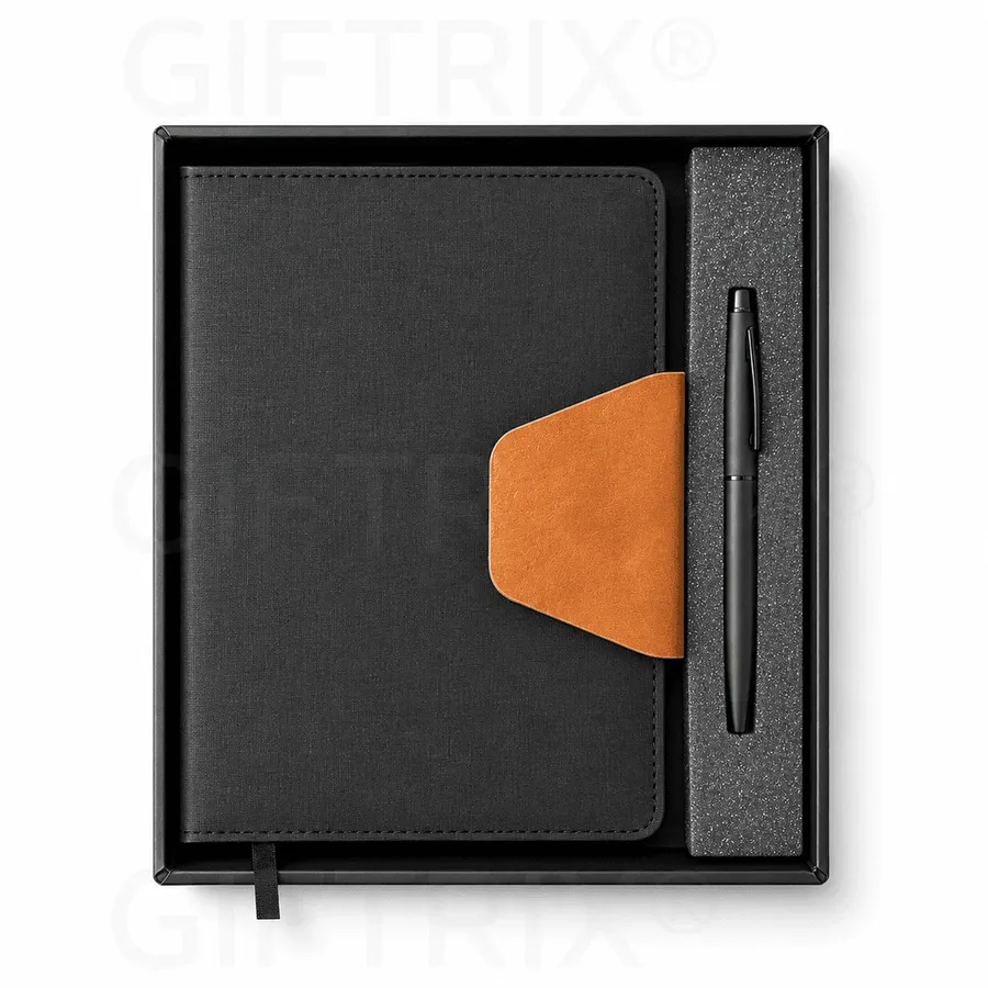 Black PU Diary, Tan Magnetic Flap