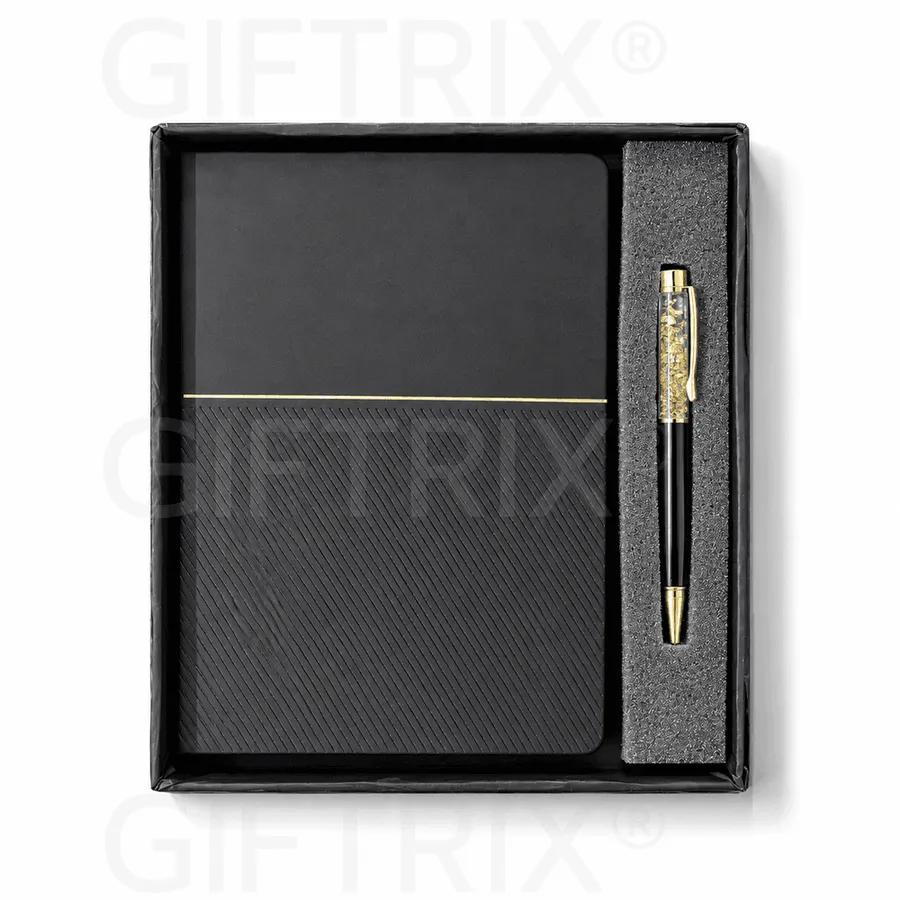 Black Diary Gold Stripe, Gold-Black Pen