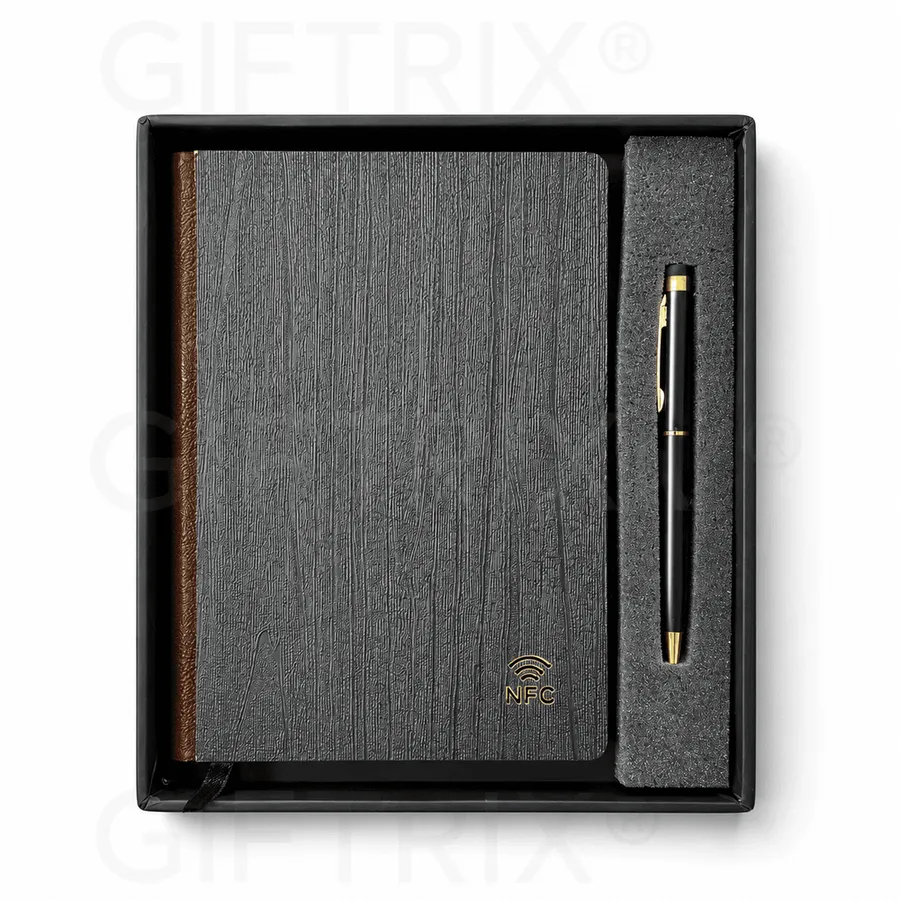 Black Wood-Grain Diary, Brown Spine