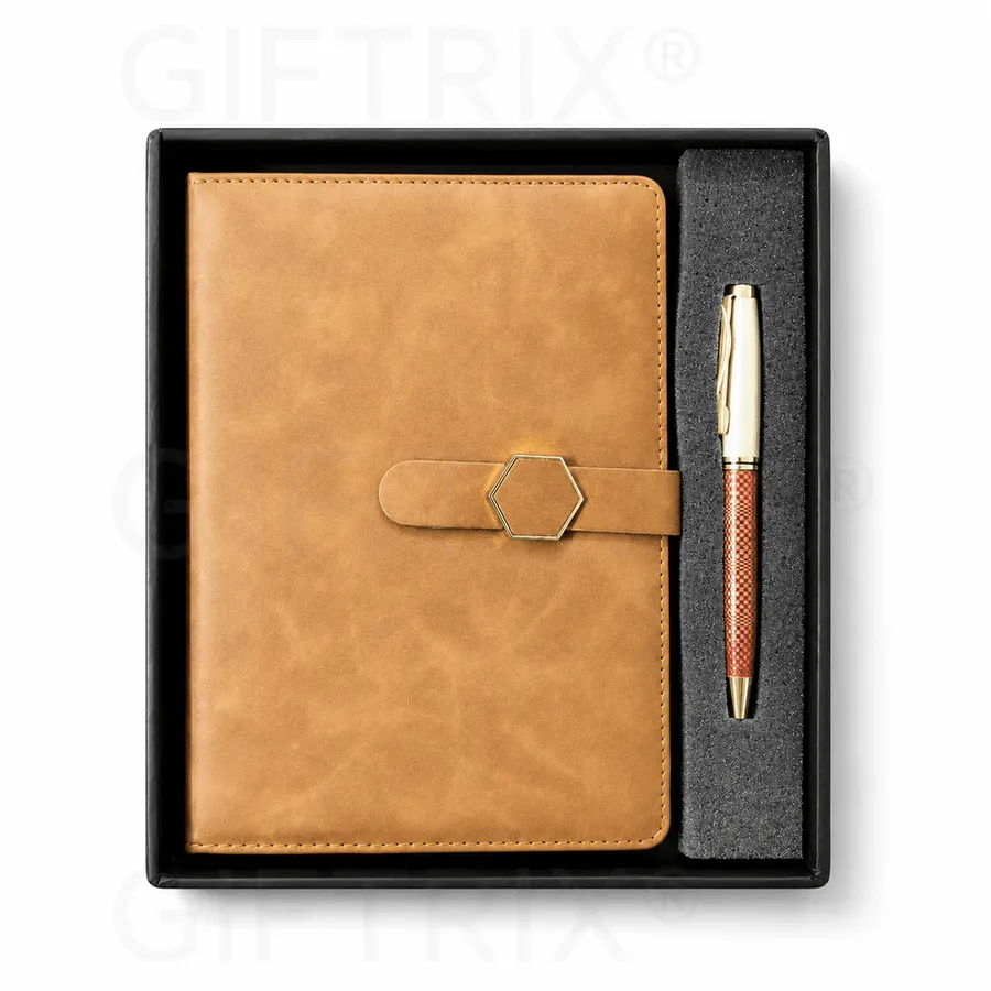 Tan Suede Diary, Hex-Buckle Strap