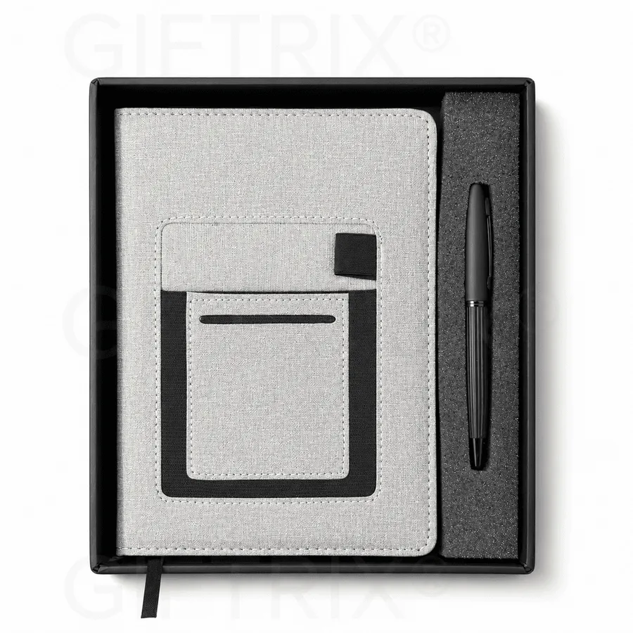 Grey Canvas Pocket Diary, Black Pen