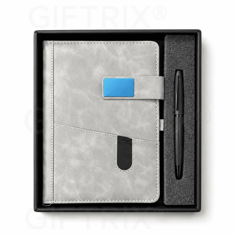 Grey Marble Pocket Diary, Blue Tab