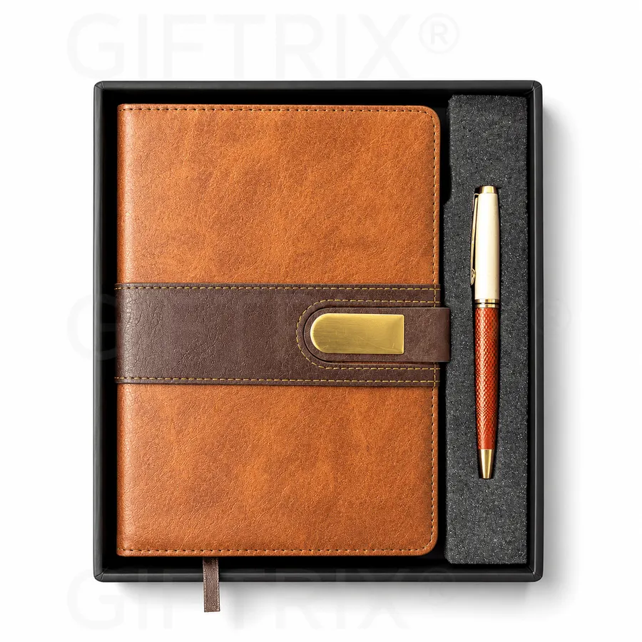 Two-Tone Tan Diary, Gold-Buckle Strap