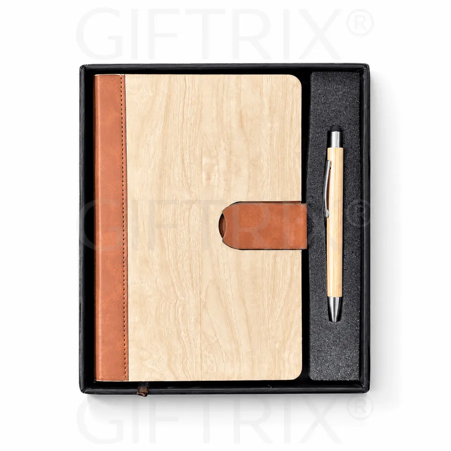 Maple Wood Diary, Tan Spine, Wood Pen