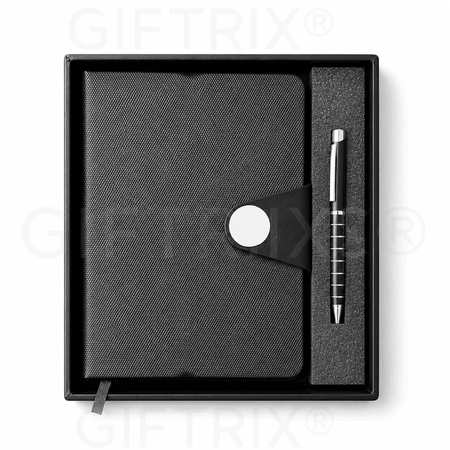 Grey Saffiano Diary, Snap Stud, Silver Pen