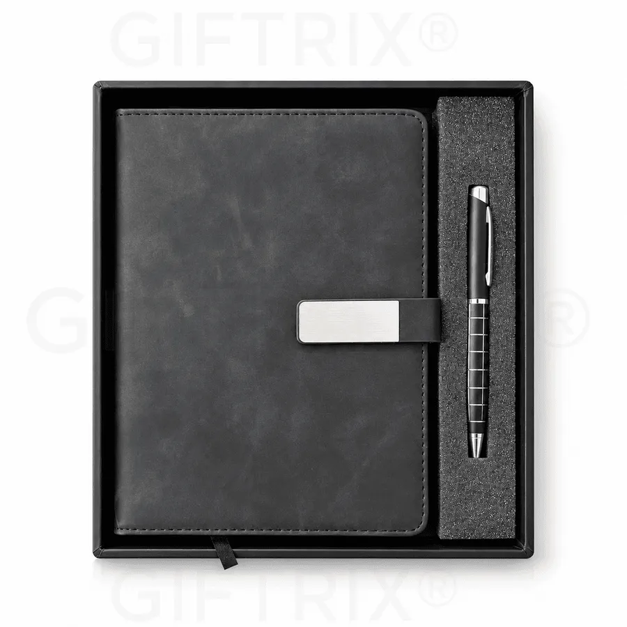 Charcoal Suede Diary, Steel Bar