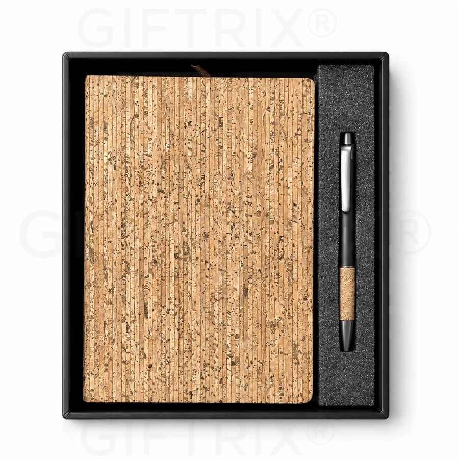 Cork Stripe Diary, Black-Cork Pen