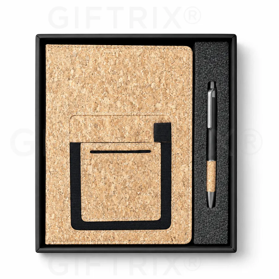 Cork Pocket Diary, Black Pocket, Cork Pen