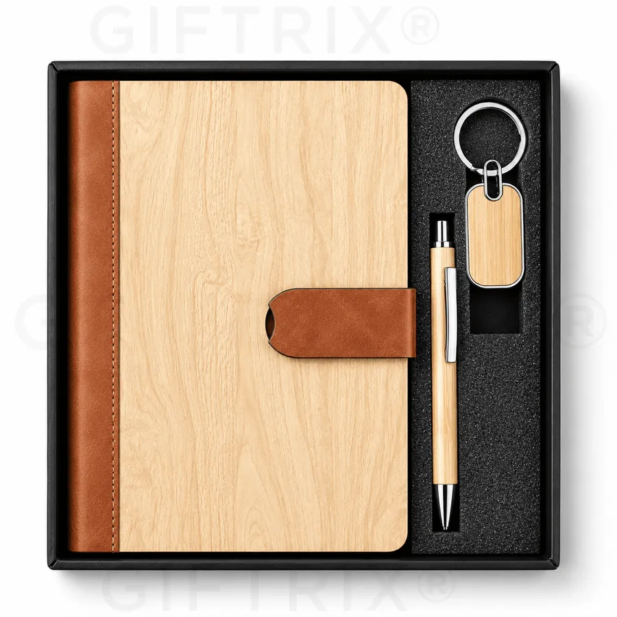 Tan Leather & Maple Wood Diary Set