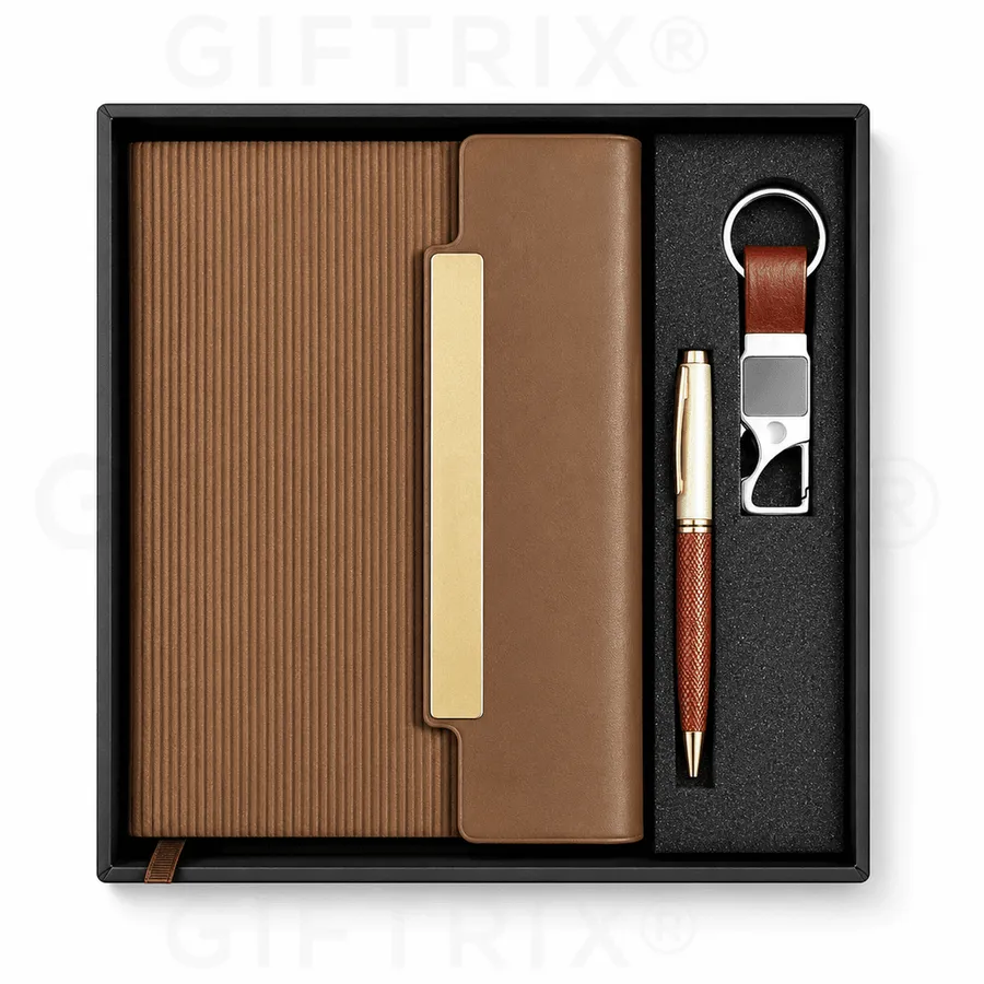 Tan Leather Magnetic-Bar Diary Set