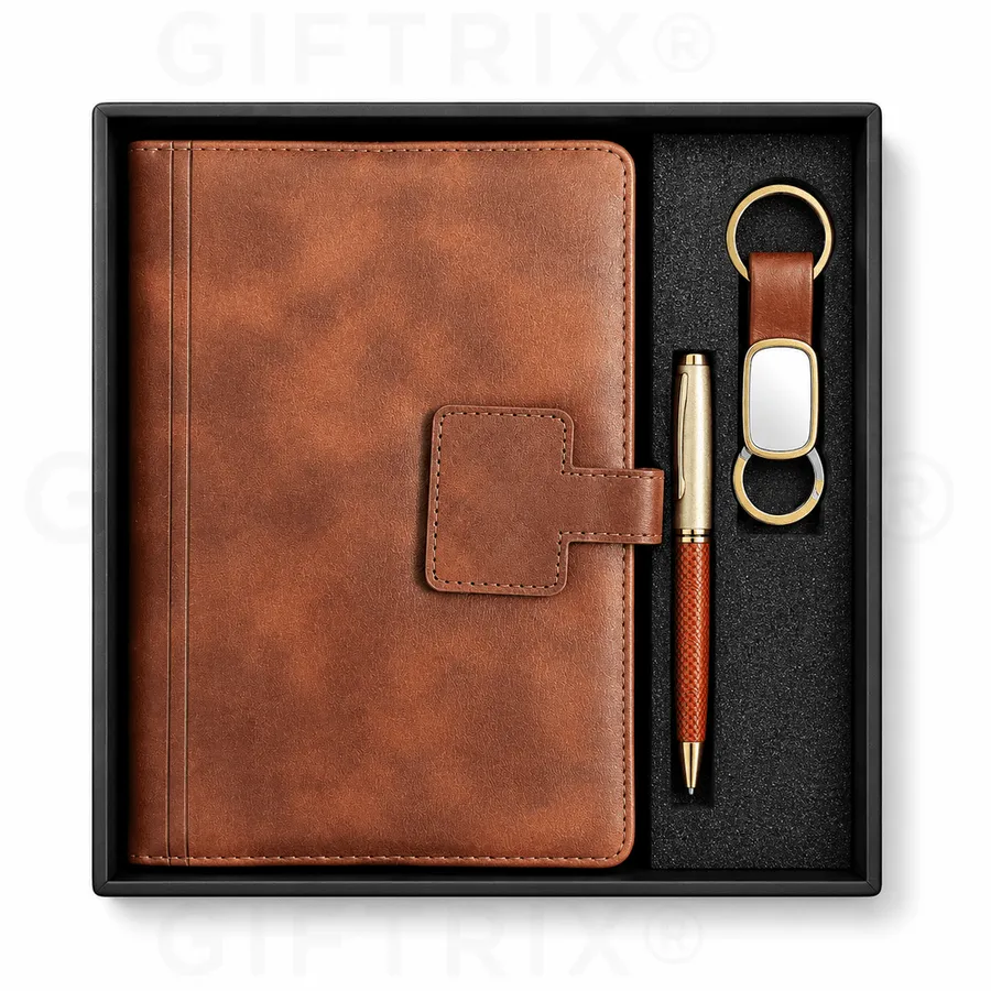 Tan Leather Tab-Closure Diary Set