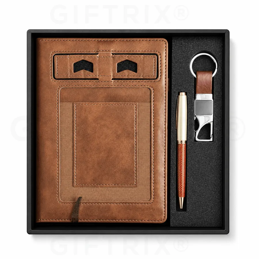 Tan Leather Card-Pocket Diary Set