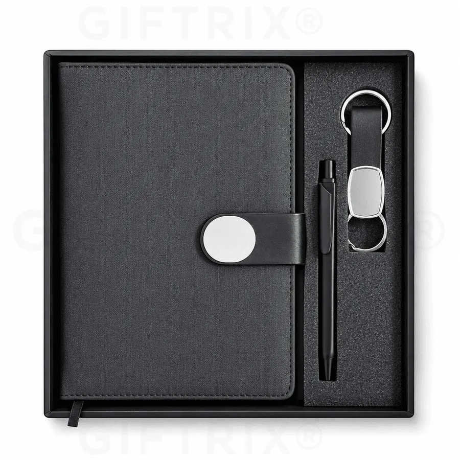 Black Leather Magnetic-Bar Diary Set