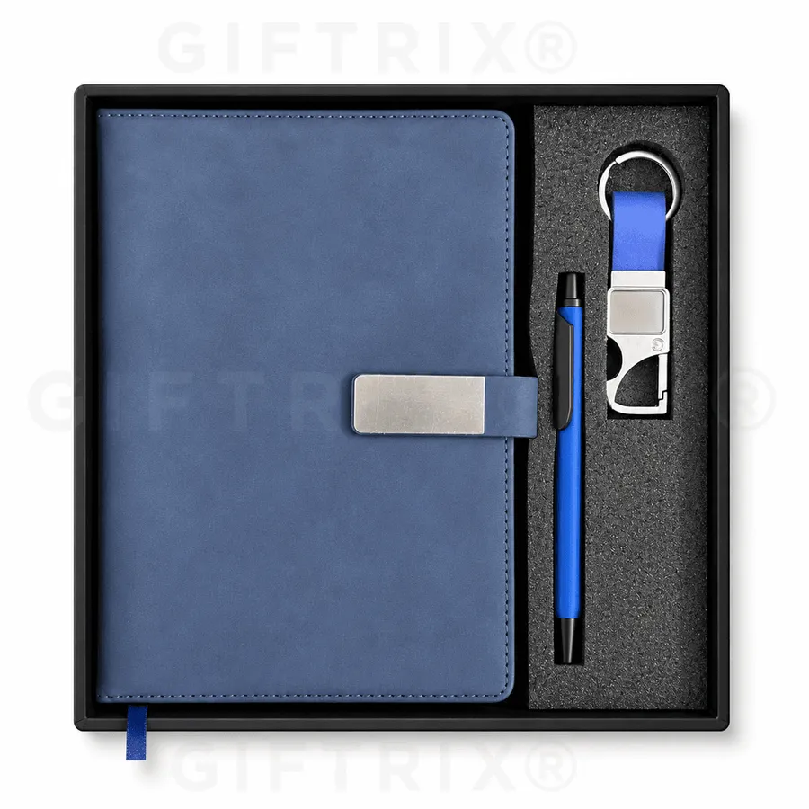 Blue Suede Steel-Bar Diary Set