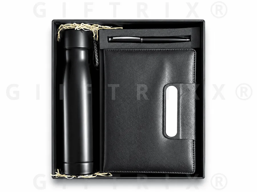 Black Sipper Bottle & Window-Flap Diary Set