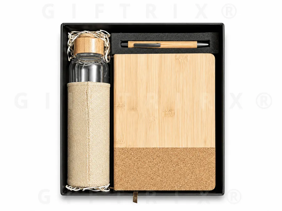 Bamboo & Cork Glass-Bottle Eco Set