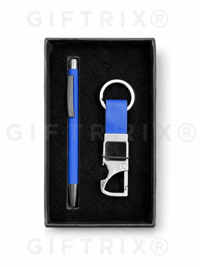 Blue Lacquer Pen & Blue Strap Keychain Set