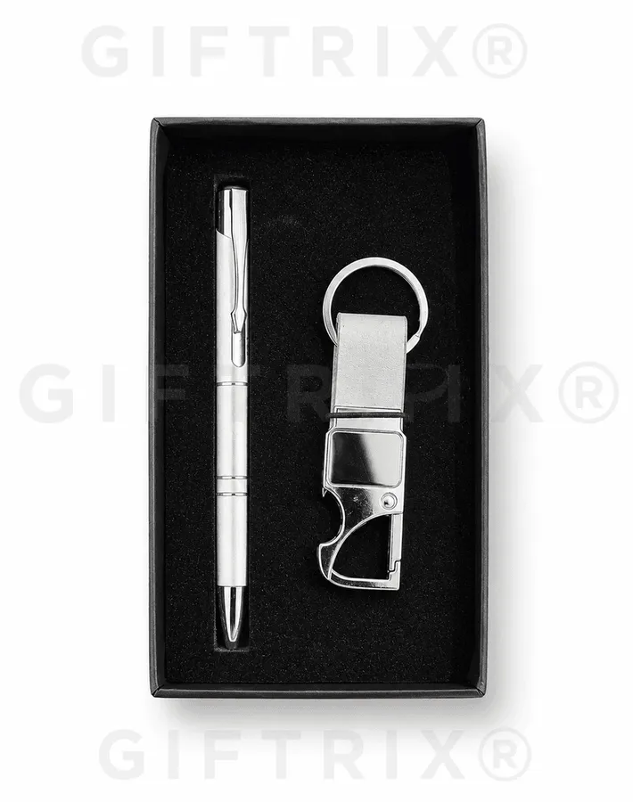 Silver Pen & Metal Loop Keychain Set