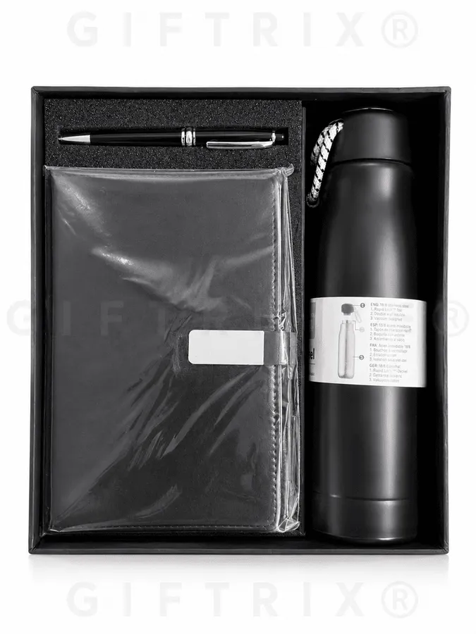 Black Diary, Pen & Vacuum Flask Set