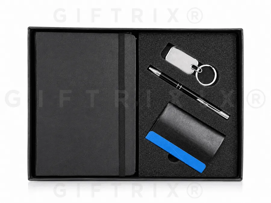 Black Diary, Pen, Keychain & Card Holder Set