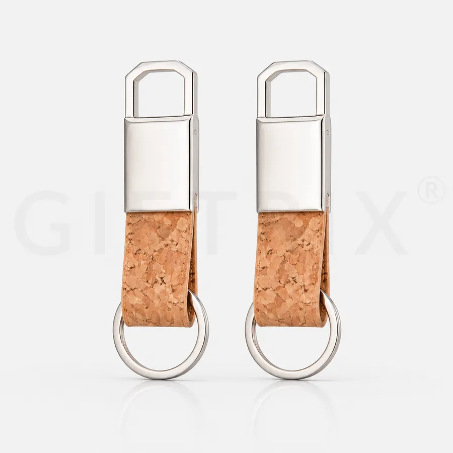 Cork tag keychain with chrome plate
