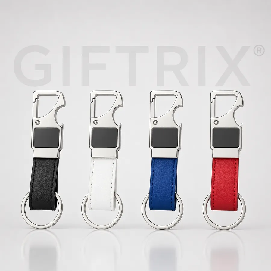 Carabiner leather keychain in 4 colours