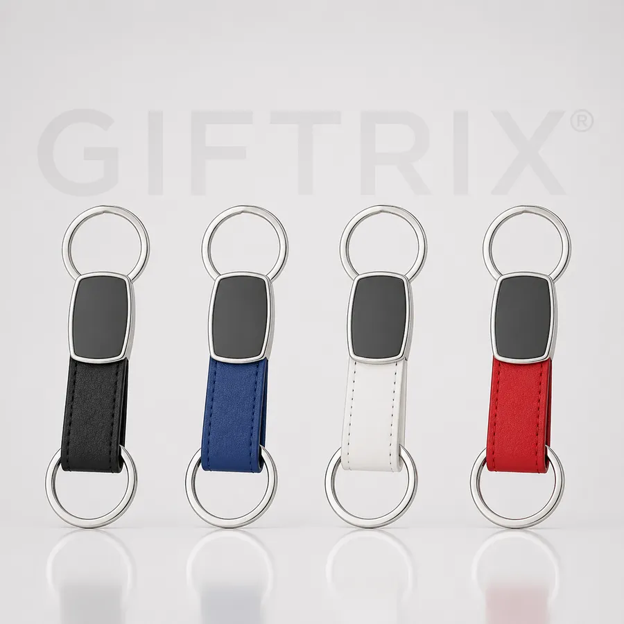 Double ring leather keychain in 4 colours