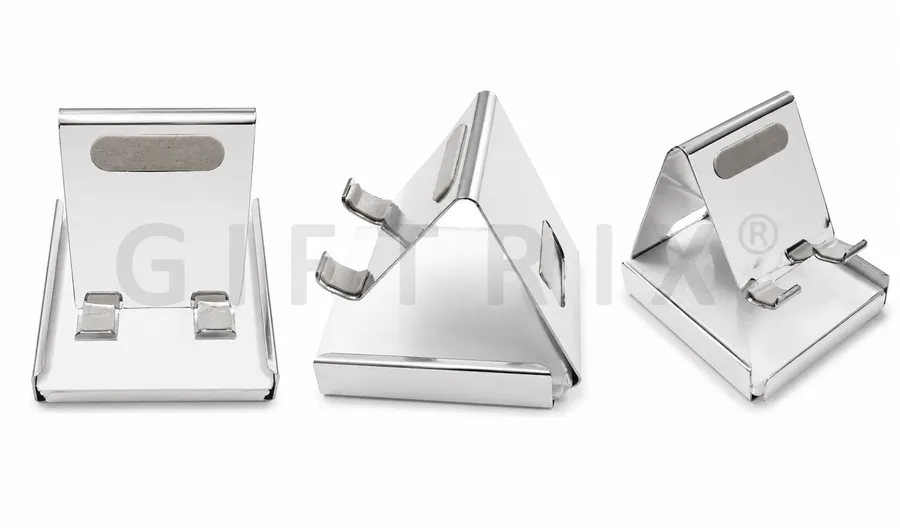Chrome silver triangle wedge phone stand