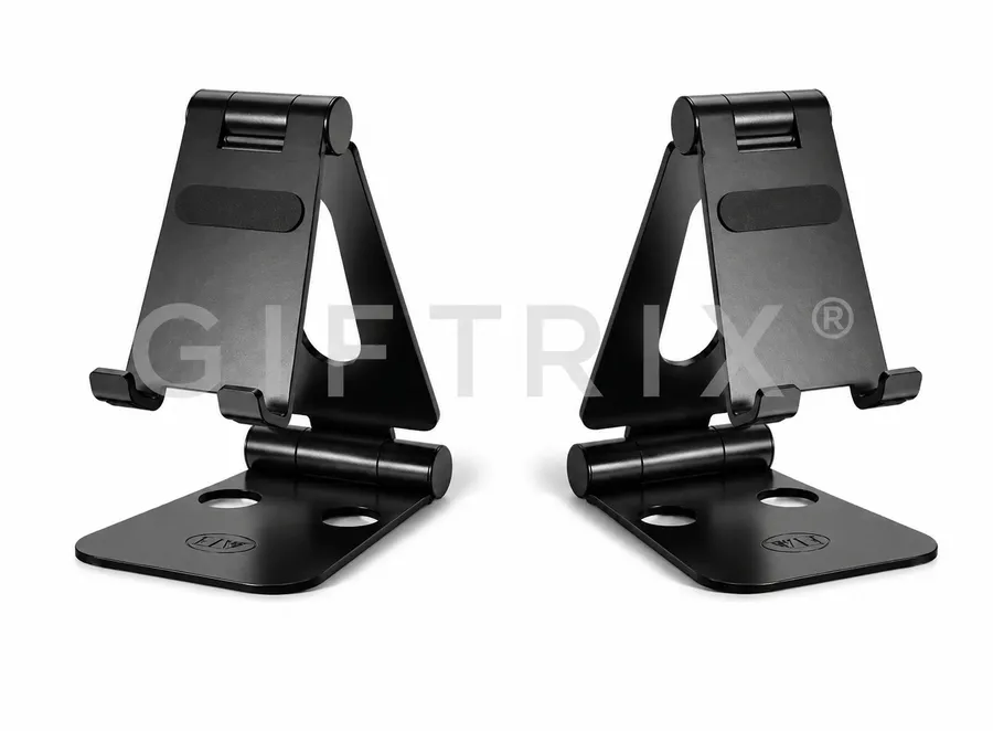 Black double-hinge foldable adjustable mobile stand