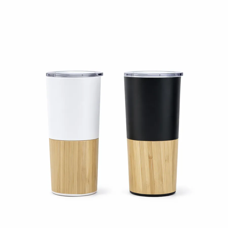 Tall tumblers with bamboo base in white and black
