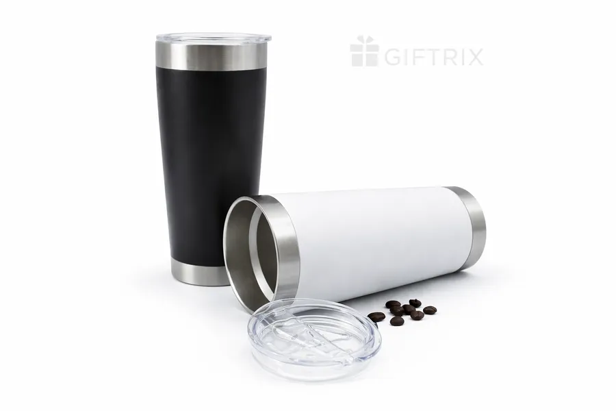 Classic coffee tumblers with clear lid in black and white