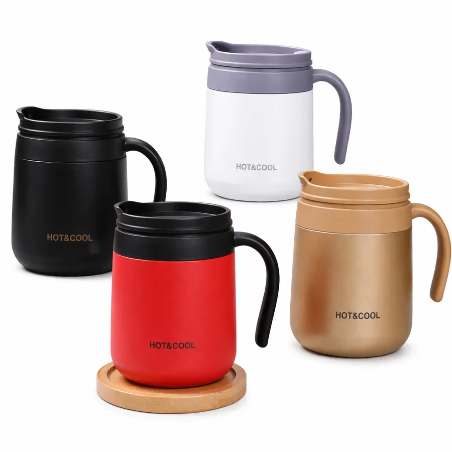 HOT&COOL thermal ceramic mugs with bamboo coaster