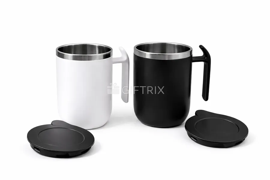 Tall office mugs with handle and flip lid