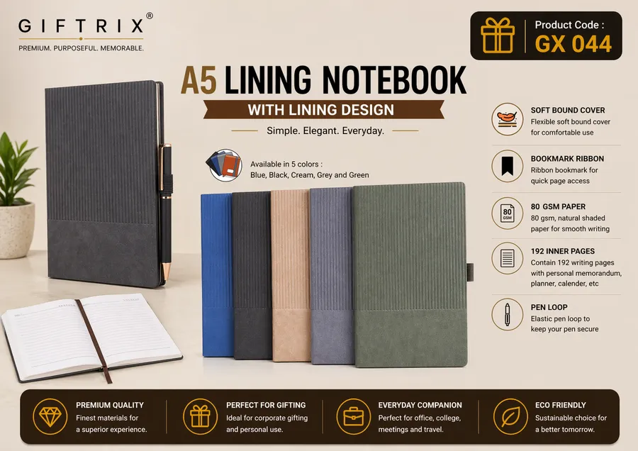 A5 Lining Notebook with Lining Design in 5 colours