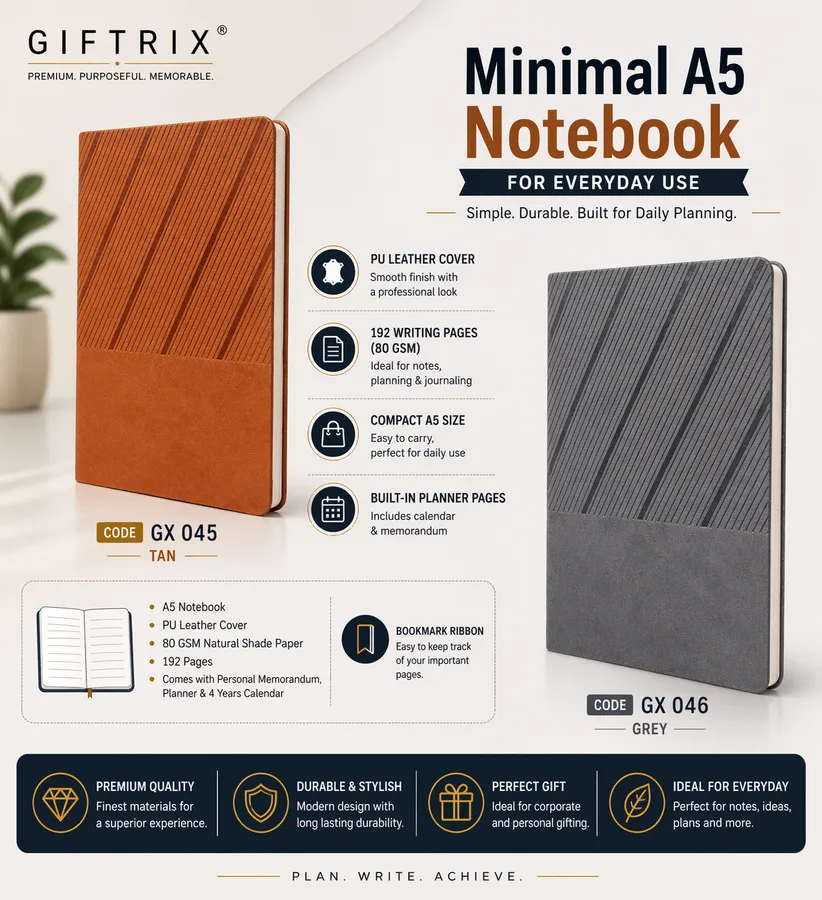 Minimal A5 Notebook in tan and grey