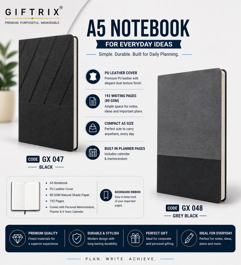 A5 Notebook for Everyday Ideas in black and grey-black