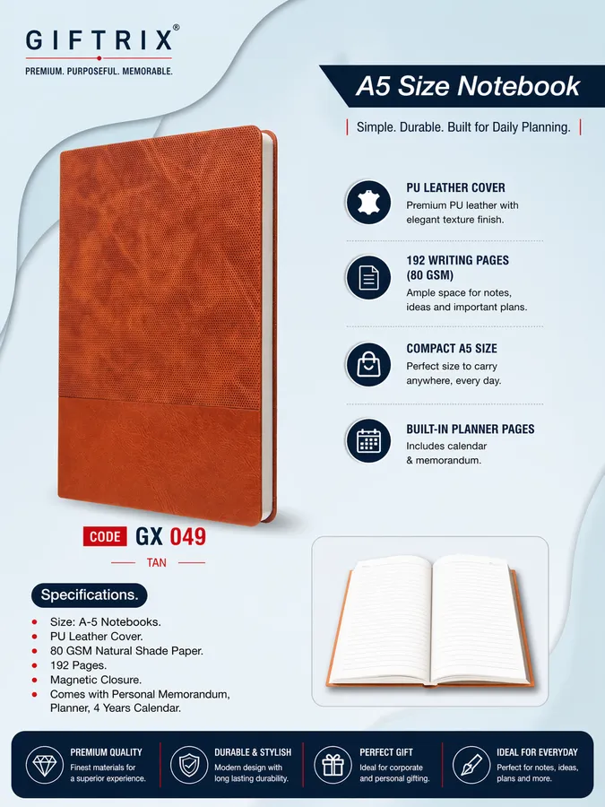 A5 Size Notebook in tan