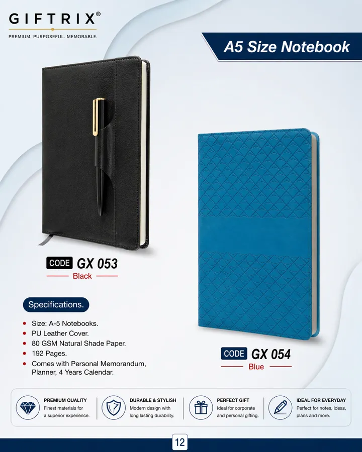 A5 Size Notebook in black and blue