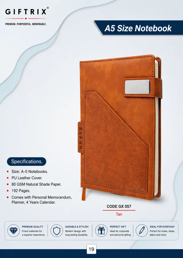 A5 Size Notebook with pen slot pocket in tan