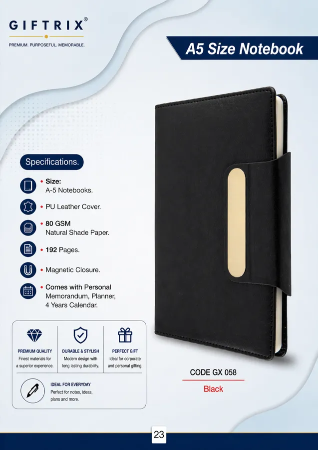 A5 Size Notebook with pen holder in black