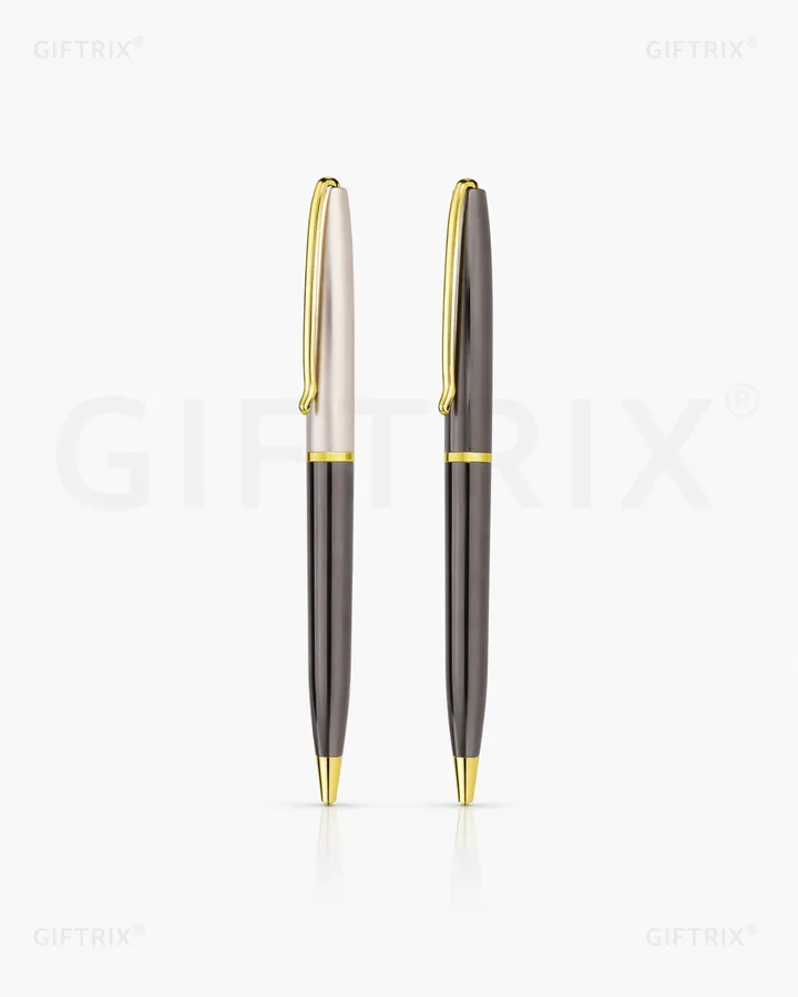 Executive gold-trim pen duo in pearl and gunmetal