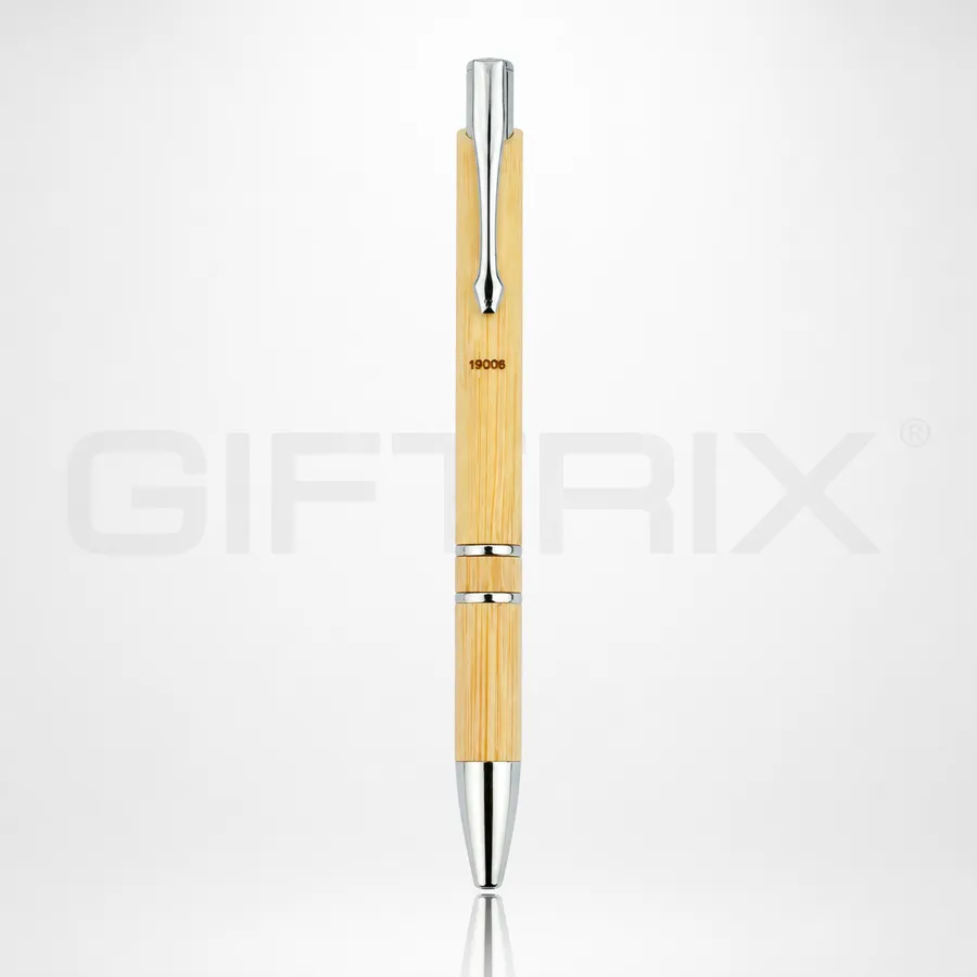 Bamboo eco pen with chrome trim