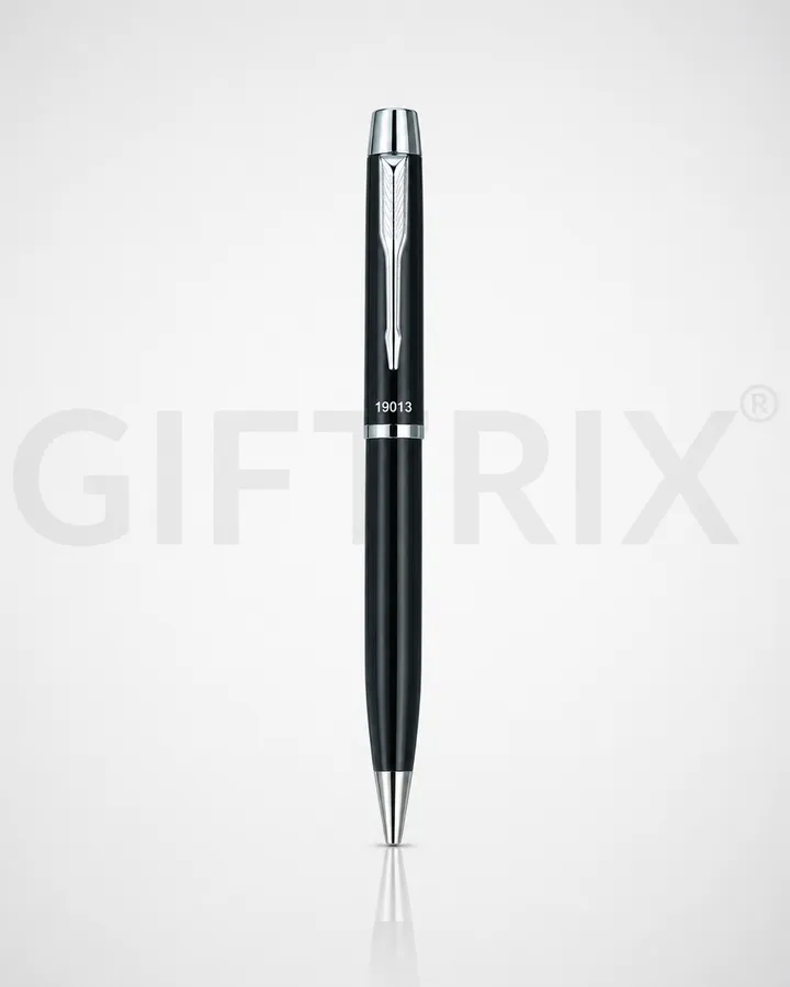 Slim chrome cap pen with branded body